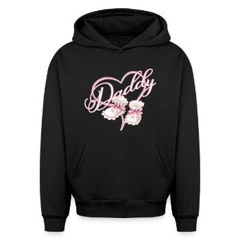 Papa avec fille coeur bébé chaussures rose - Sweat à capuche unisexe oversize épais SPREAD - noir - Devant - AI Model Female 172 light (172cm) & AI Model Male 185 light (185cm)