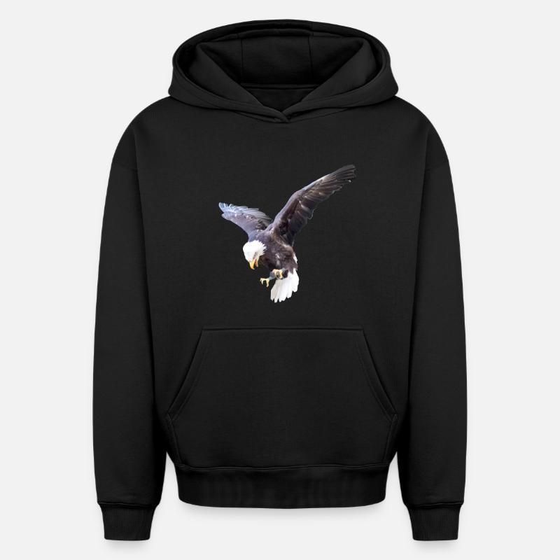 L’aigle en piqué - Sweat à capuche unisexe oversize épais SPREAD - noir