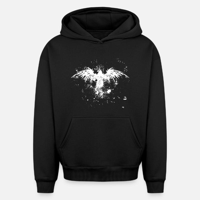 Grunge Eagle Rise - Sweat à capuche unisexe oversize épais SPREAD - noir