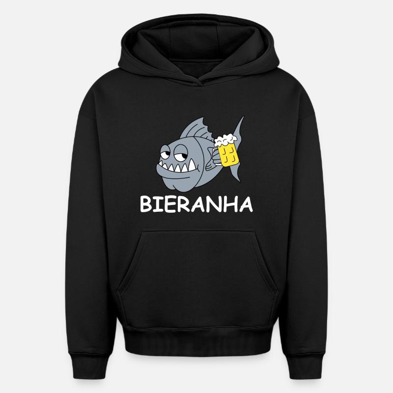Bierpiranha Comic - Sweat à capuche unisexe oversize épais SPREAD - noir