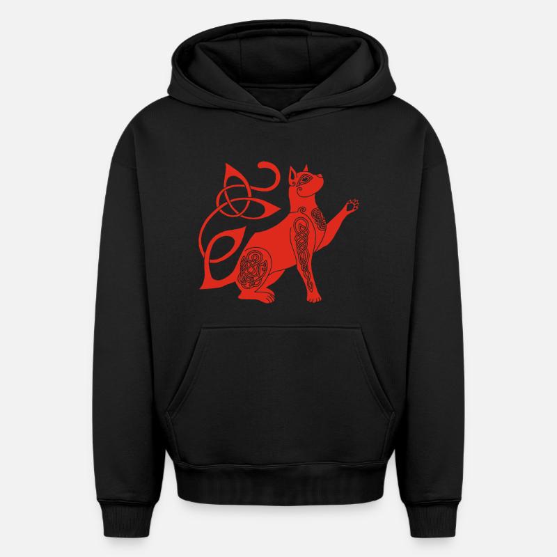 Chat rouge celte - Sweat à capuche unisexe oversize épais SPREAD - noir
