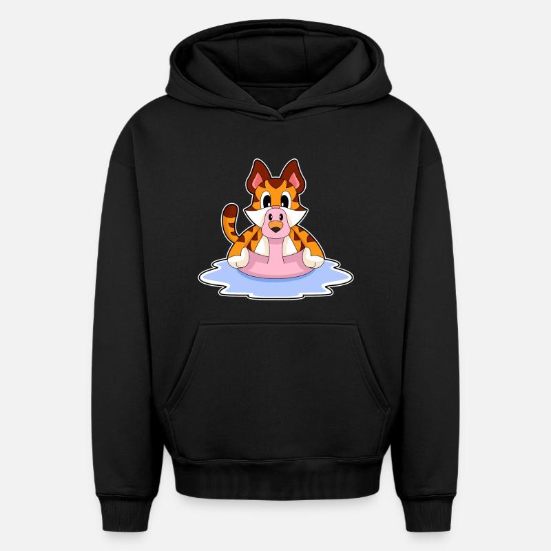 Flamant rose tigré - Sweat à capuche unisexe oversize épais SPREAD - noir