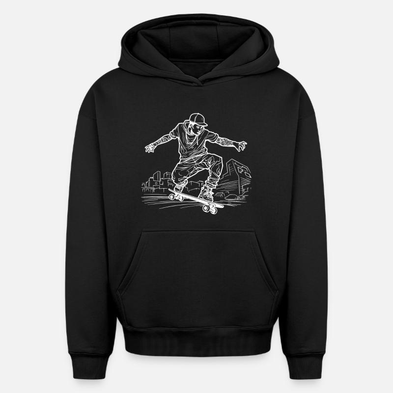 Dessin de skateboarder - Sweat à capuche unisexe oversize épais SPREAD - noir