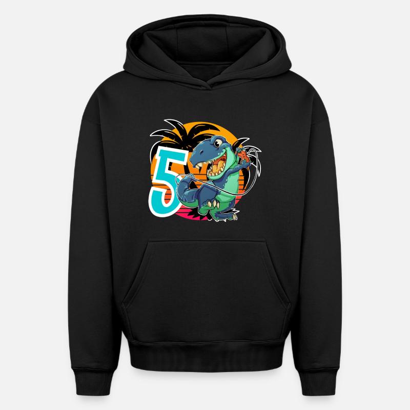 5 T Rex - Sweat à capuche unisexe oversize épais SPREAD - noir