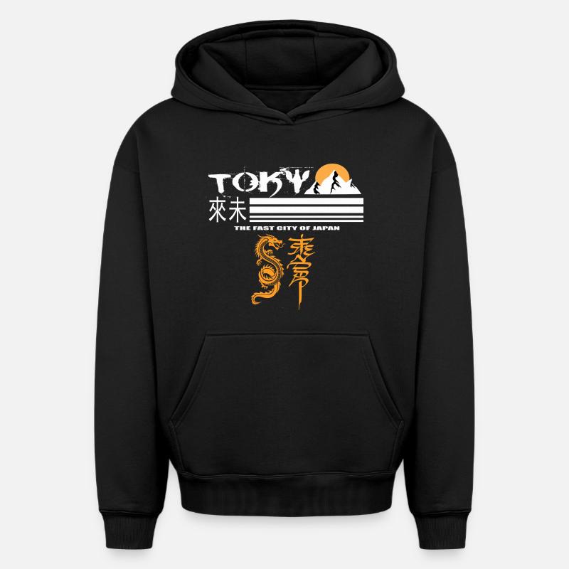 Tokyo Orange - Sweat à capuche unisexe oversize épais SPREAD - noir
