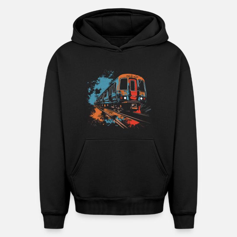 Chemin de fer - Sweat à capuche unisexe oversize épais SPREAD - noir