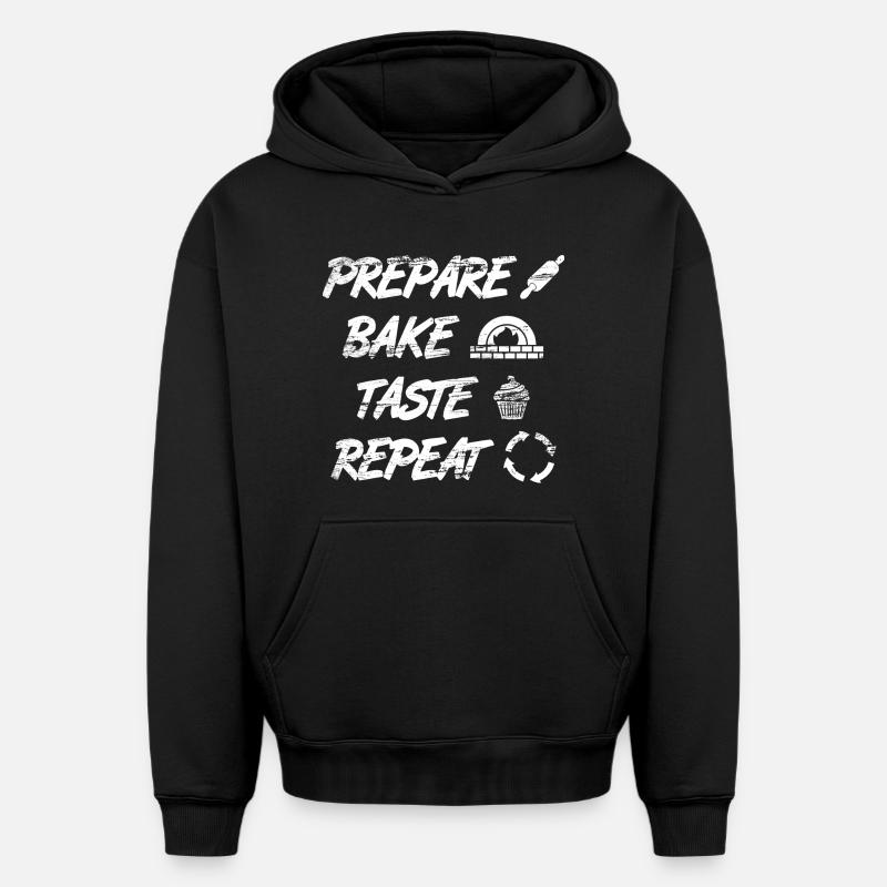 Préparer, cuire, goûter, répéter - Sweat à capuche unisexe oversize épais SPREAD - noir