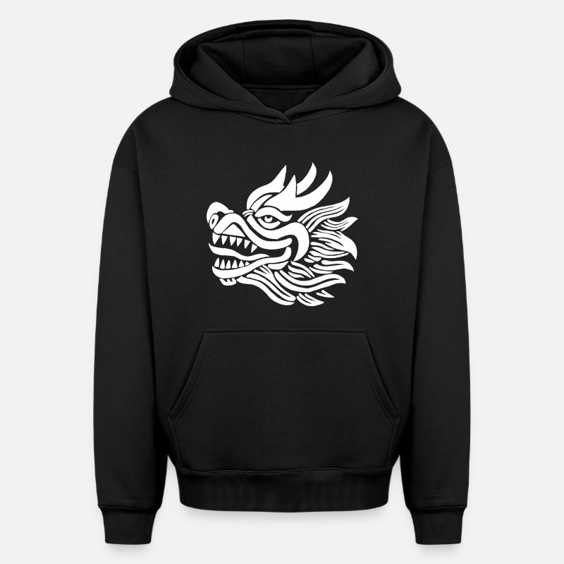 Tête de dragon chinois (blanc) - Sweat à capuche unisexe oversize épais SPREAD - noir