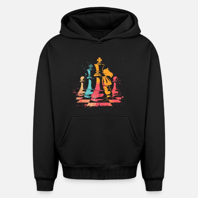 Pièces d’échecs Retrowave - Sweat à capuche unisexe oversize épais SPREAD - noir