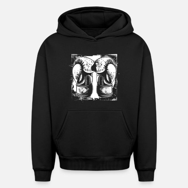 Croquis de gants de boxe - Sweat à capuche unisexe oversize épais SPREAD - noir