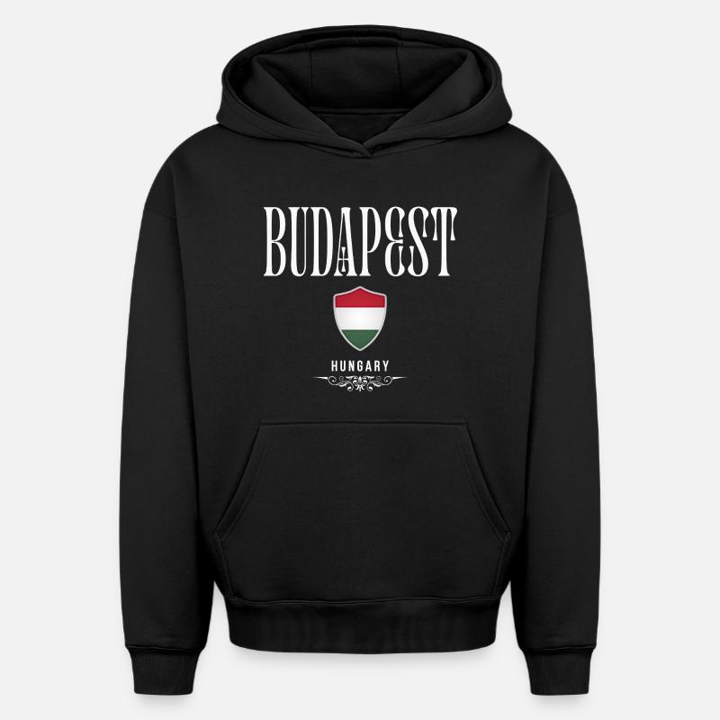 J’aime Budapest, Budapest Hongrie - Sweat à capuche unisexe oversize épais SPREAD - noir