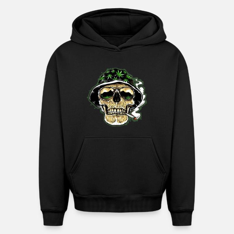 Kiff Skull - Sweat à capuche unisexe oversize épais SPREAD - noir