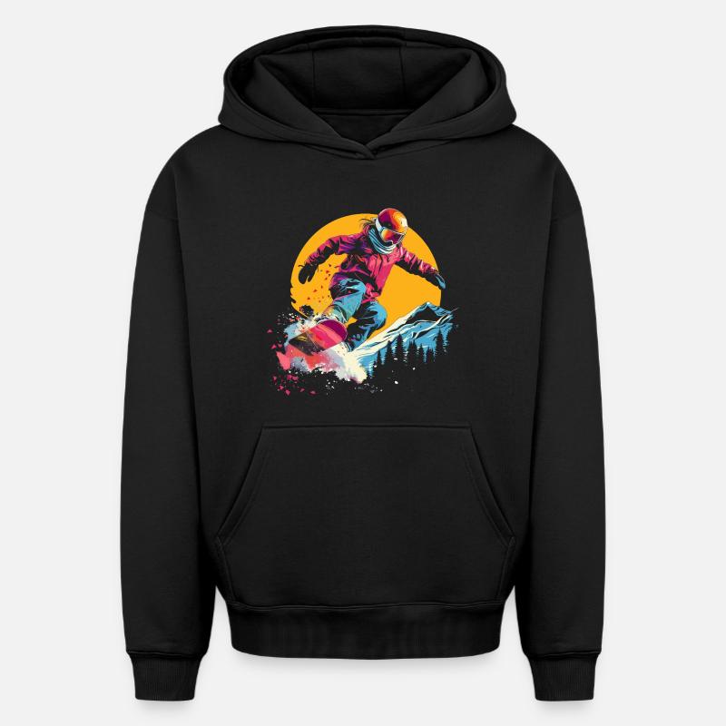 Snowboarder Synthwave - Oversized Heavyweight Unisex Hoodie - Schwarz