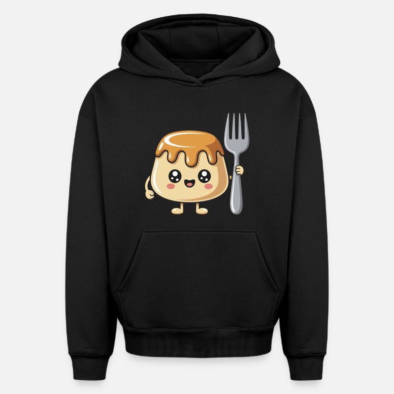 Pudding Mit Gabel - Oversized Heavyweight Unisex Hoodie - Schwarz