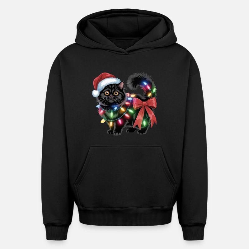 Chat de Noël - Sweat à capuche unisexe oversize épais SPREAD - noir
