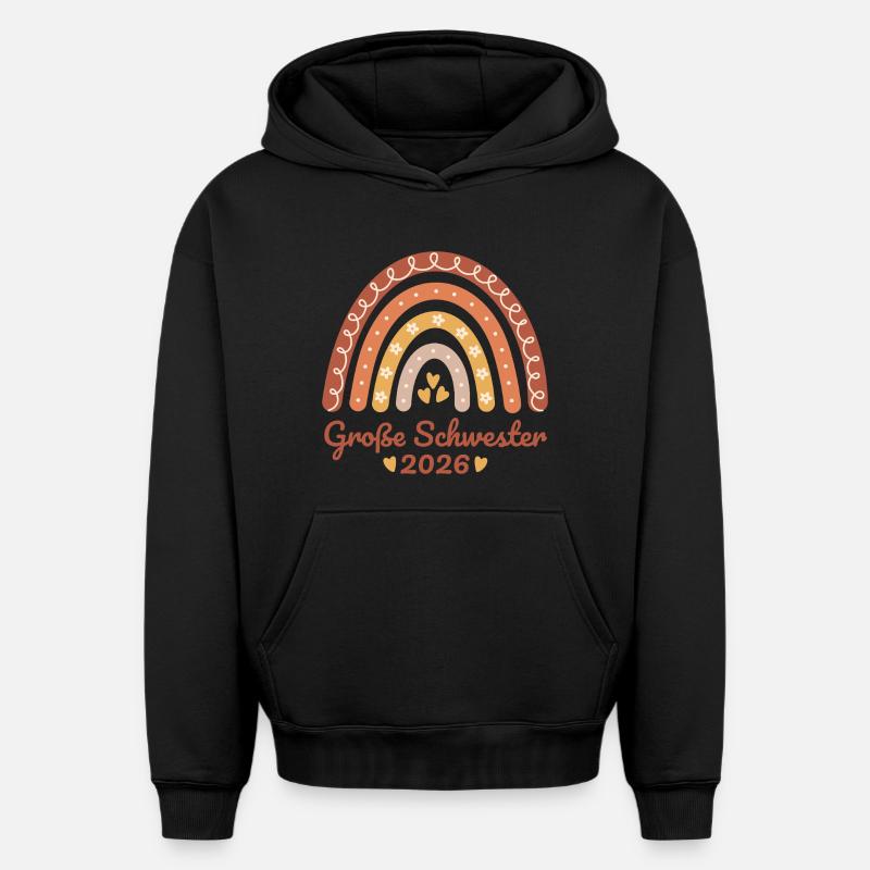 Große Schwester 2026 Regenbogen - Oversized Heavyweight Unisex Hoodie - Schwarz