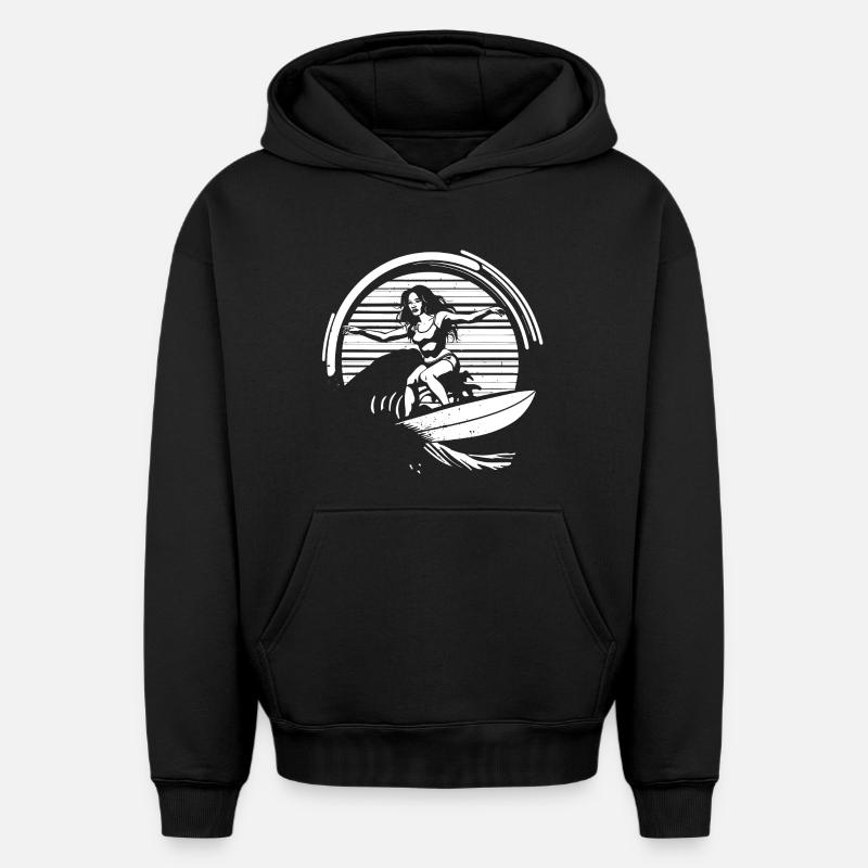 Surfeur - Sweat à capuche unisexe oversize épais SPREAD - noir