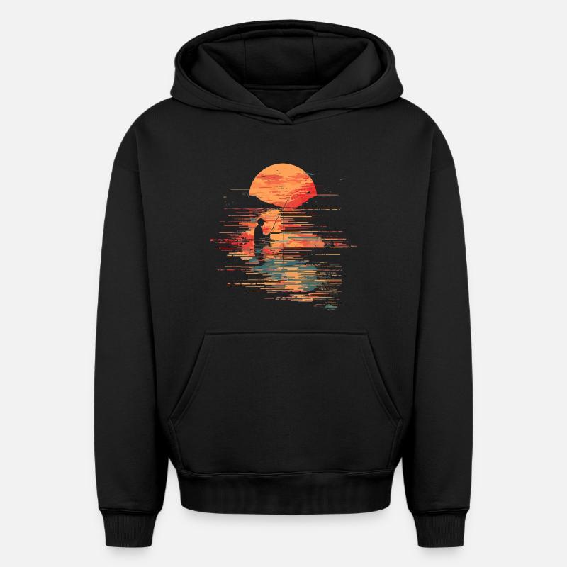 Illustration de pêche - Sweat à capuche unisexe oversize épais SPREAD - noir