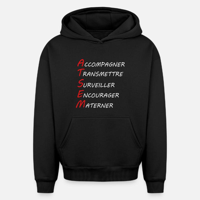 ATSEM - Sweat à capuche unisexe oversize épais SPREAD - noir