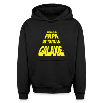 Meilleur papa de la galaxie - Sweat à capuche unisexe oversize épais SPREAD - noir - Devant - AI Model Female 172 light (172cm) & AI Model Male 185 light (185cm)