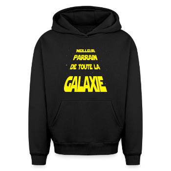Meilleur Parrain de la galaxie - Sweat à capuche unisexe oversize épais SPREAD - noir - Devant - AI Model Female 172 light (172cm) & AI Model Male 185 light (185cm)