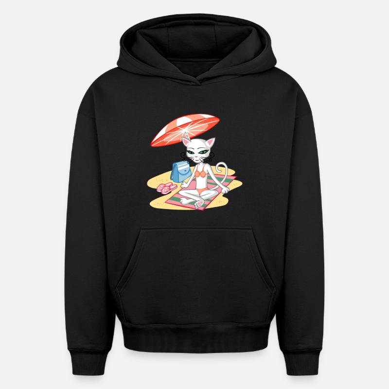 Chat sur la plage - Sweat à capuche unisexe oversize épais SPREAD - noir