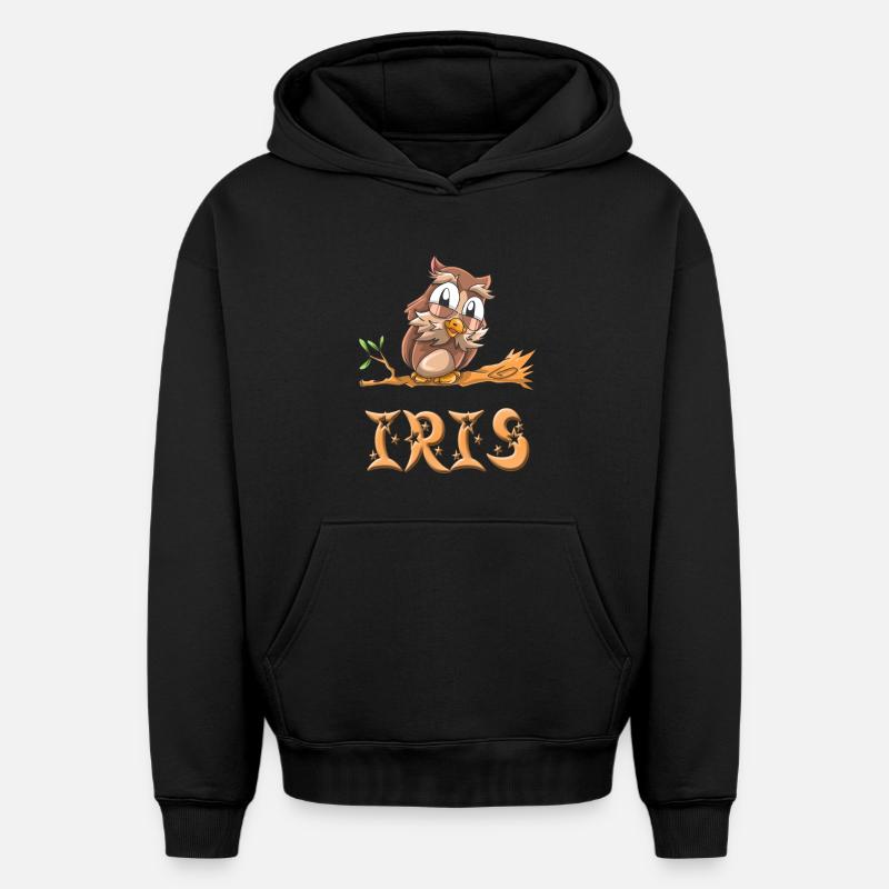 Hibou Iris - Sweat à capuche unisexe oversize épais SPREAD - noir