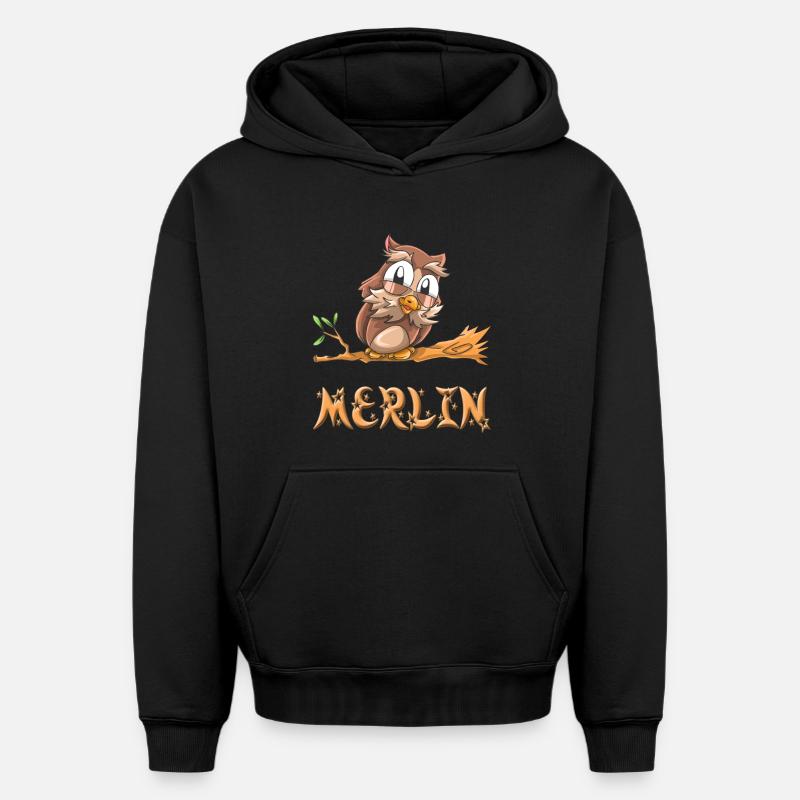 Hibou Merlin - Sweat à capuche unisexe oversize épais SPREAD - noir