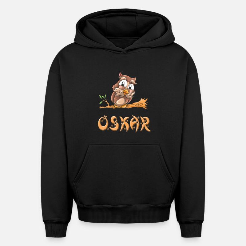 Hibou Oskar - Sweat à capuche unisexe oversize épais SPREAD - noir