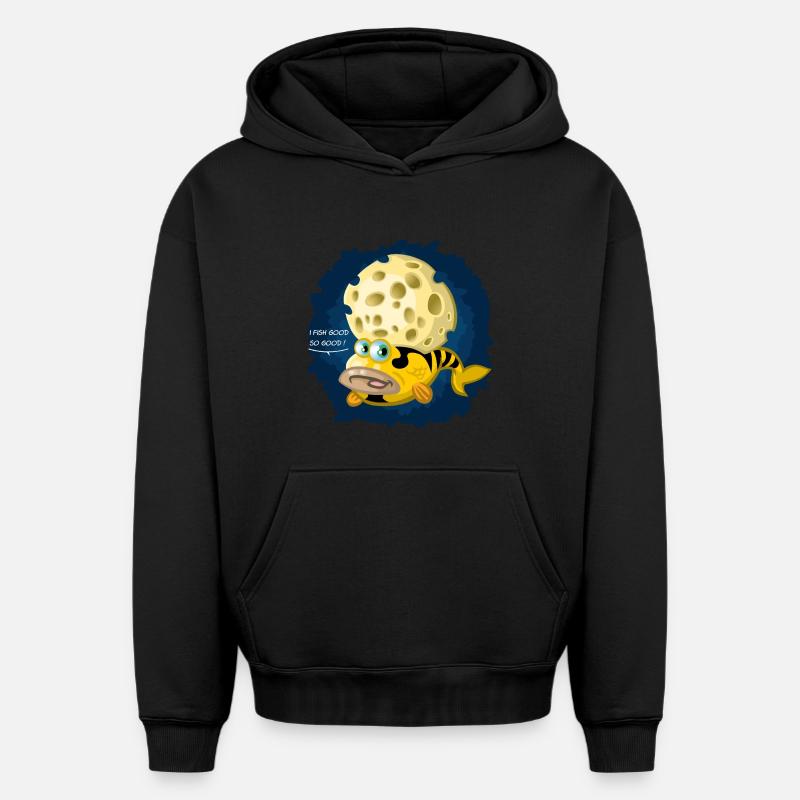 I fish good - Sweat à capuche unisexe oversize épais SPREAD - noir