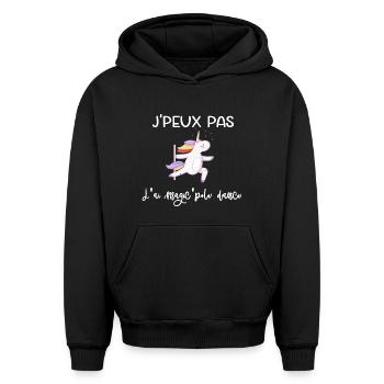 J'peux pas j'ai magic'pole dance - Sweat à capuche unisexe oversize épais SPREAD - noir - Devant - AI Model Female 172 light (172cm) & AI Model Male 185 light (185cm)
