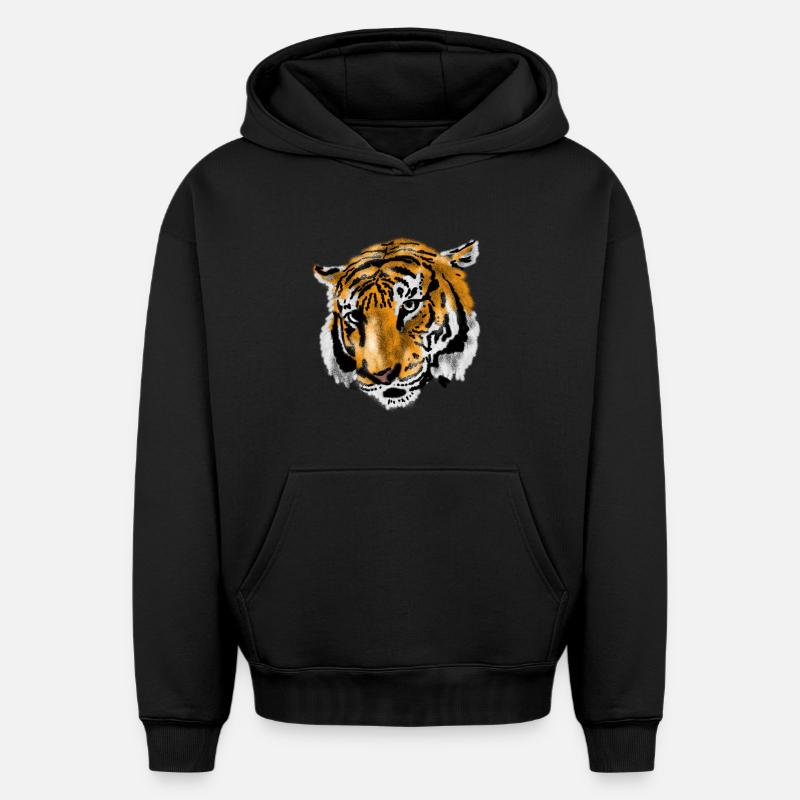 tigre - Sweat à capuche unisexe oversize épais SPREAD - noir
