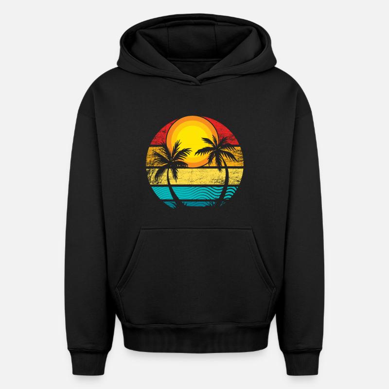 Été - Soleil - Soleil - Sweat à capuche unisexe oversize épais SPREAD - noir
