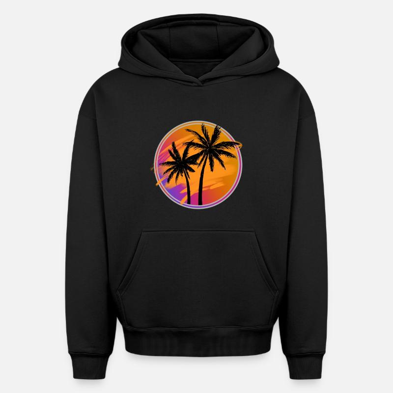 Palmiers rétro - Sweat à capuche unisexe oversize épais SPREAD - noir