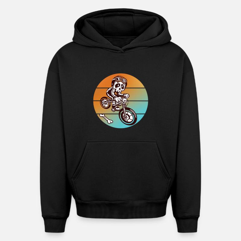 Skull skull bike - Sweat à capuche unisexe oversize épais SPREAD - noir