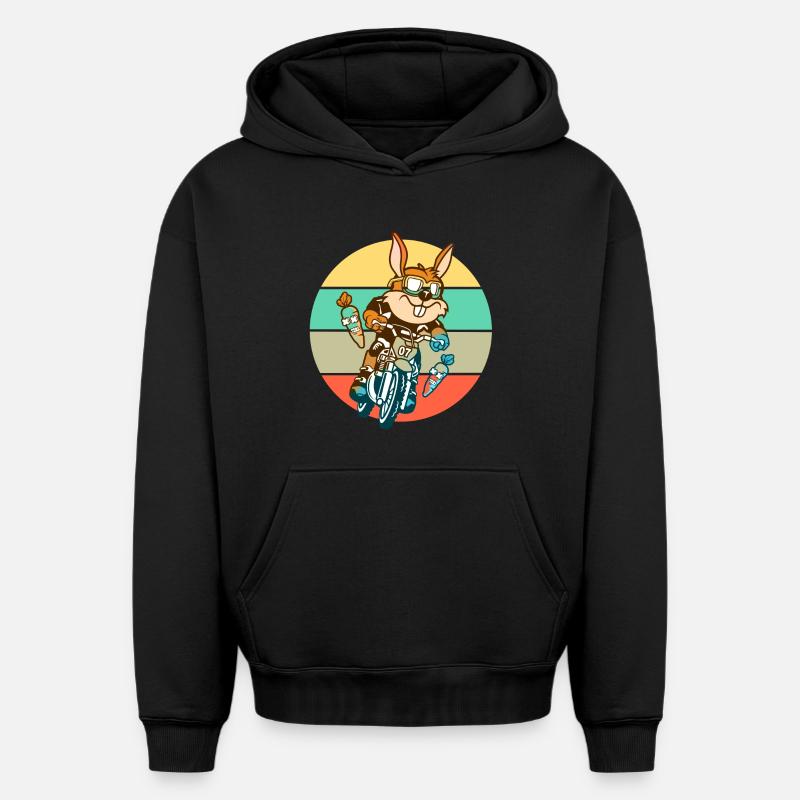 Cadeau de motocross lapin lapin - Sweat à capuche unisexe oversize épais SPREAD - noir