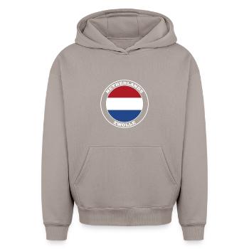 Drapeau Zwolle Pays-Bas Zwolle Hollande - Sweat à capuche unisexe oversize épais SPREAD - taupe - Devant - AI Model Female 172 light (172cm) & AI Model Male 185 light (185cm)