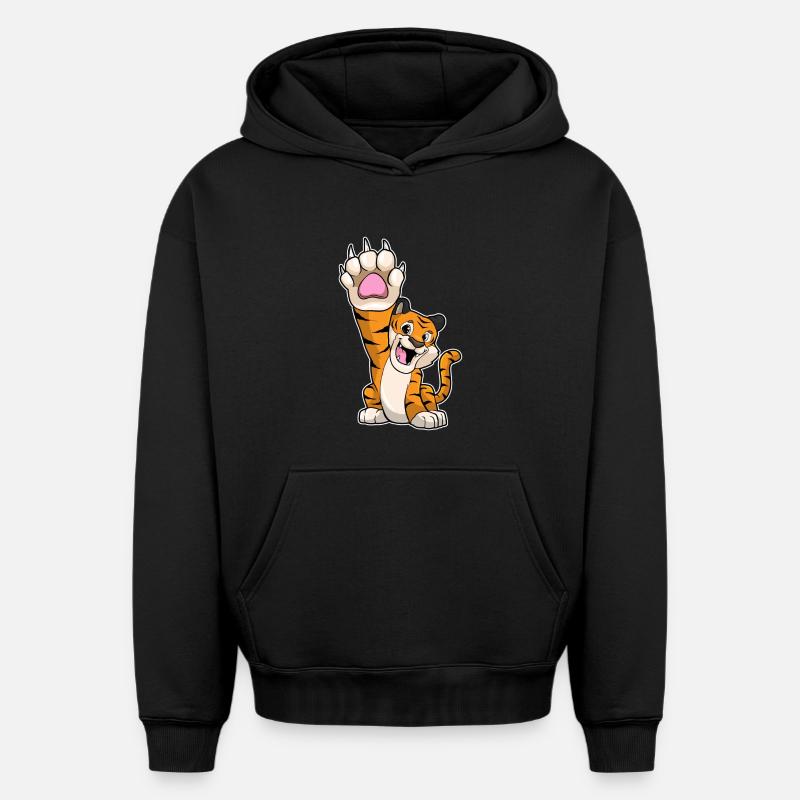 Tiger lustig High five - Oversized Heavyweight Unisex Hoodie - Schwarz