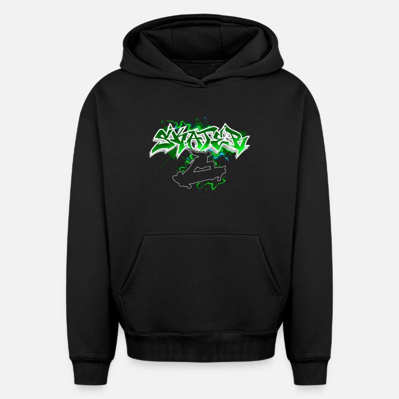 Skater Graffiti - Sweat à capuche unisexe oversize épais SPREAD - noir