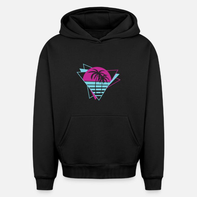 Palmier Rétro années 80 - Sweat à capuche unisexe oversize épais SPREAD - noir