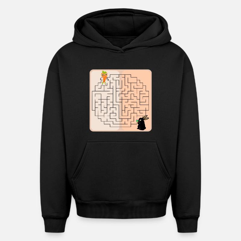 Labyrinthe Lapin de Pâques - Sweat à capuche unisexe oversize épais SPREAD - noir