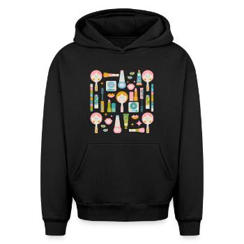 renouveau du maquillage disco - Sweat à capuche unisexe oversize épais SPREAD - noir - Devant - AI Model Female 172 light (172cm) & AI Model Male 185 light (185cm)