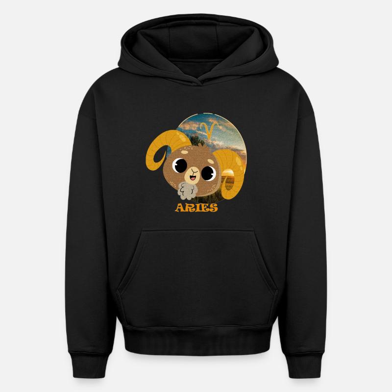 Sternzeichen WIDDER - Oversized Heavyweight Unisex Hoodie - Schwarz