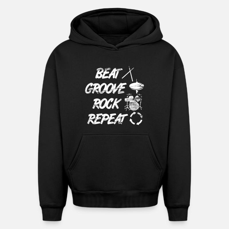 Beat Groove Rock Repeat - Sweat à capuche unisexe oversize épais SPREAD - noir