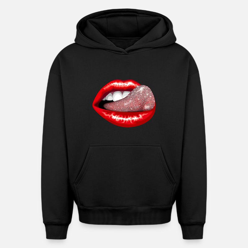 Langue précieuse - Sweat à capuche unisexe oversize épais SPREAD - noir