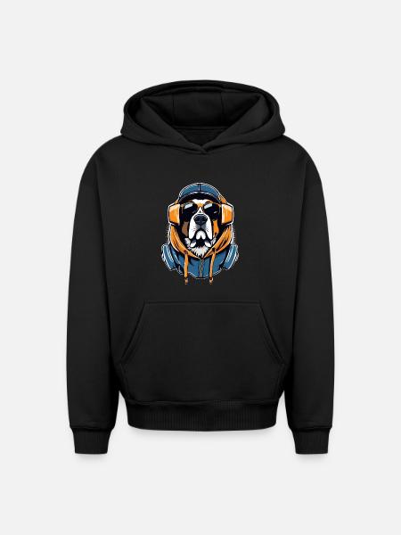 San Bernardo Gangsta Gangster Cane Regalo - Felpa unisex con cappuccio oversize pesante SPREAD - nero