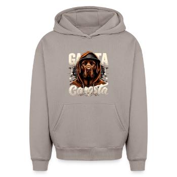 Cadeau de chien de vie de gangster du Labrador brun - Sweat à capuche unisexe oversize épais SPREAD - taupe - Devant - AI Model Female 172 light (172cm) & AI Model Male 185 light (185cm)