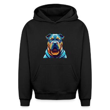 Shar Pei Dog Breed Colorful Cartoon Kawaii - Oversized Heavyweight Unisex Hoodie - black - Front - AI Model Female 172 light (172cm) & AI Model Male 185 light (185cm)
