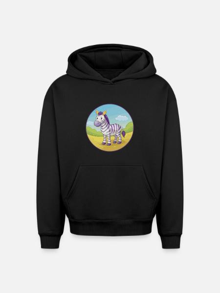 zebra, sød, kawaii, cartoon Clipart, dyr, kæledyr - Unisex oversize hættetrøje i kraftig kvalitet - sort