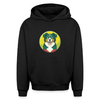 Australian Shepherd Hund Niedliches Kawaii Cartoon Tier - Oversized Heavyweight Unisex Hoodie - Schwarz - Vorne - AI Model Female 172 light (172cm) & AI Model Male 185 light (185cm)